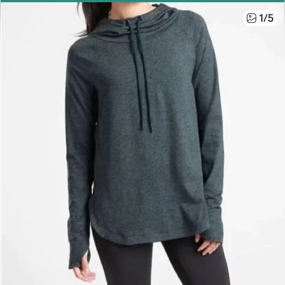 Women's Athleta Uptempo Hoodie Sweatshirt Thumbholes Grey/Green - XL